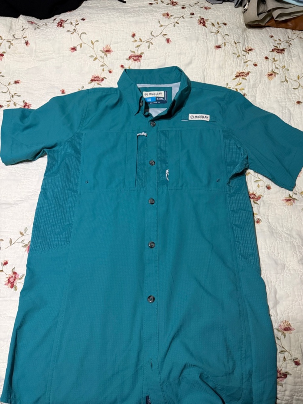 Magellan Outdoors Teal Short-Sleeve Fishing Button Shirt